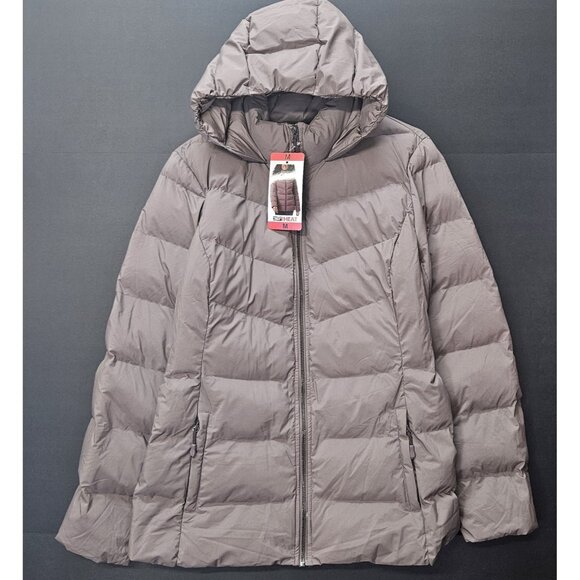 32 Degrees Heat Womens Mid Length Puffer Jacket Size M Purple Hooded Full Zip - Picture 1 of 13